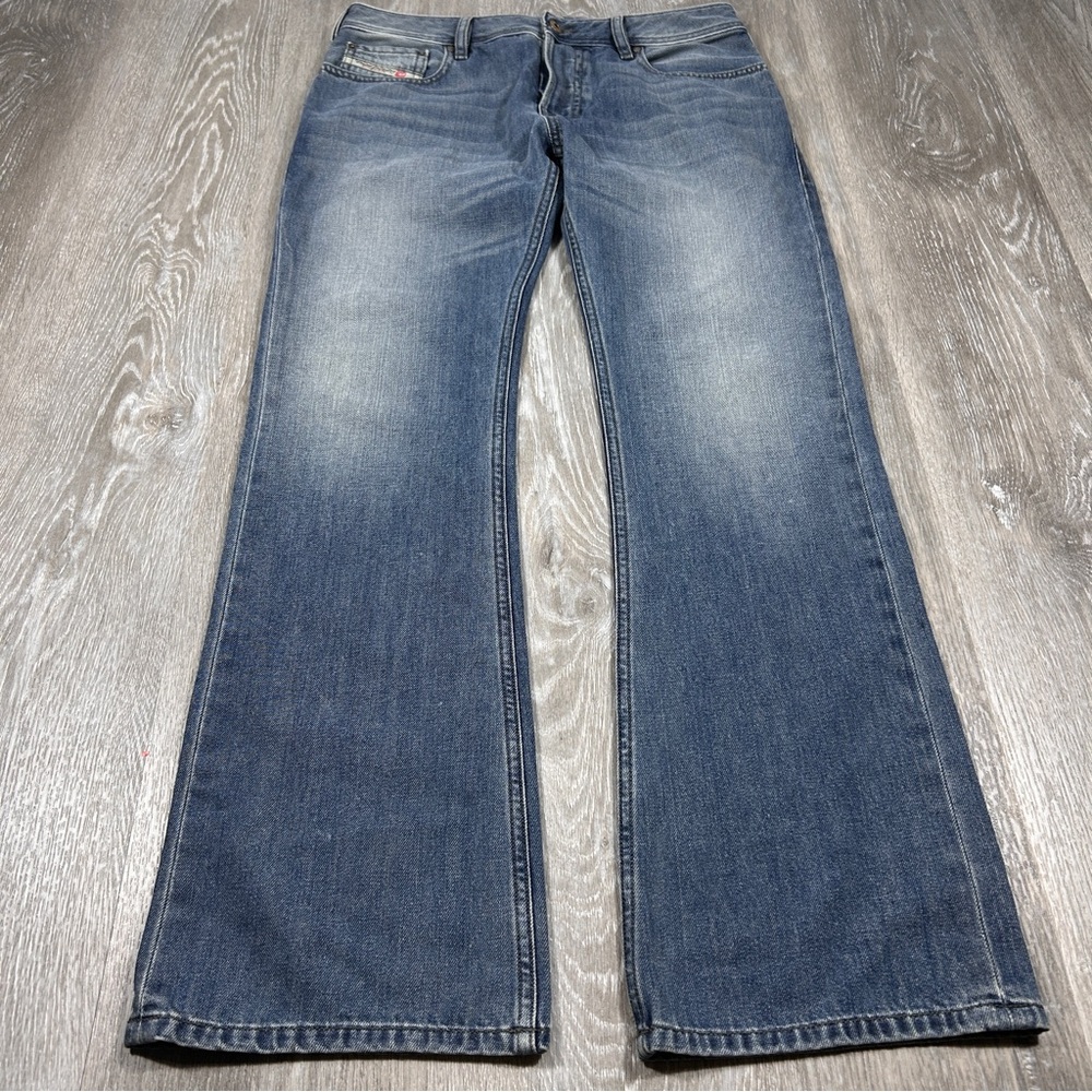 Diesel Zatiny Jeans Men 29x30 Blue Bootcut Thrashed Italy Faded